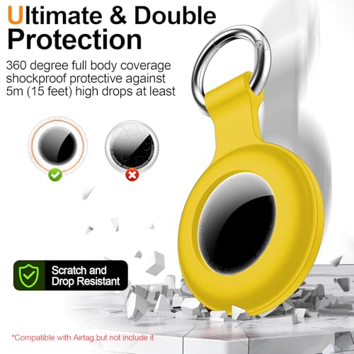 Image of 1|2|4Pack for Apple AirTag Holder,for Air Tag 2nd &1st Genaretion,Waterproof GPS Tracker Air Tag Keychain with Cover Anti-Scratch Silicone for Air-Tag Case for Pets,Kids,Bags,Luggages-Yellow
