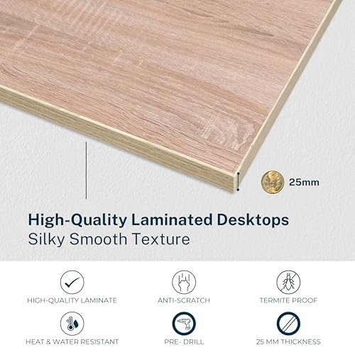Image of Manual Height Adjustable Non-Electric Sit-Stand Workstation Smooth Hand Crank Lift System Sturdy Stee (Black Frame | Highland Pine, 120X 60 cm | 4x2ft | 48x24 Inches)