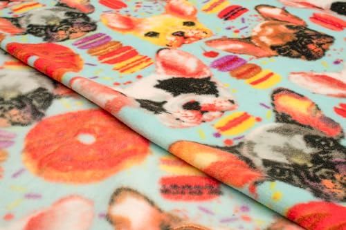 Polar Fleece DTY stoff gedruckt (250g), Französische Bulldoggen, 50 x 160 cm (Rot)