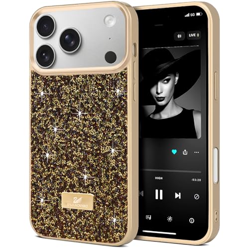 Dl3 Mobilak Case For iPhone 17 Pro Max 6.9-Inch Case Glitter, Sparkle Diamond Crystal Bling Case with Bling, Ultra Thin Lightweight Full Body Shockproof Anti-Scratch Protective Cover (Gold&Brown)