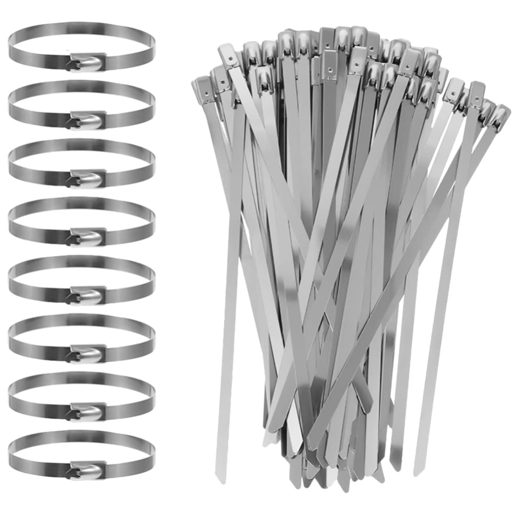 DOITOOL 100pcs Stainless Steel Zip Ties Self-locking Strap Ties Heavy Duty Metal Zip Ties for Junctures Automotive Fixing Fences Pipes Cage Cable