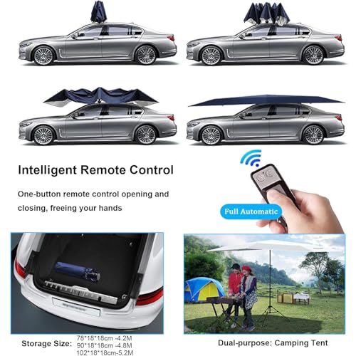 Tenda automatica per auto 2 in 1 e ombrellone da esterno, baldacchino pieghevole e mobile, telecomando, batteria mobile, supporto esterno, copertura automatica per auto