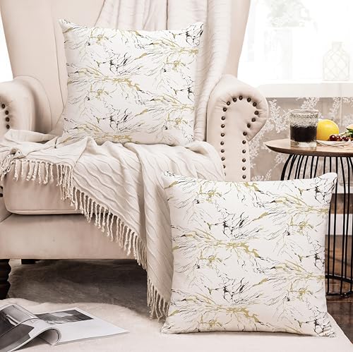 Image of Jaipur Weaves Cushion Cover 16 Inch X 16 Inch - Set of 2, Modern Print 180 GSM Decorative Soft Cushion Covers for Sofa /Bed /Chair, Gift for Home Decor (Minimalist Marble, 2)