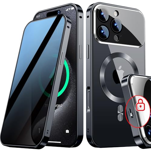 [Protección completa de la cámara y bloqueo mecánico] Funda magnética de privacidad para iPhone 16 Pro Max [compatible con MagSafe] [Anillo de metal de CD] parachoques de metal a prueba de golpes de