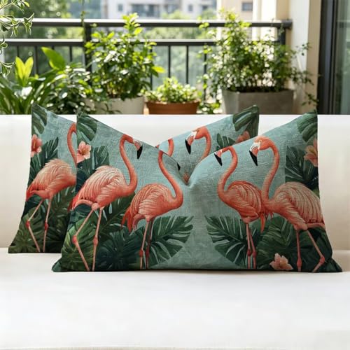 Housse de coussin extérieur 50x70cm bleu lin imperméable lot de 2 - 3