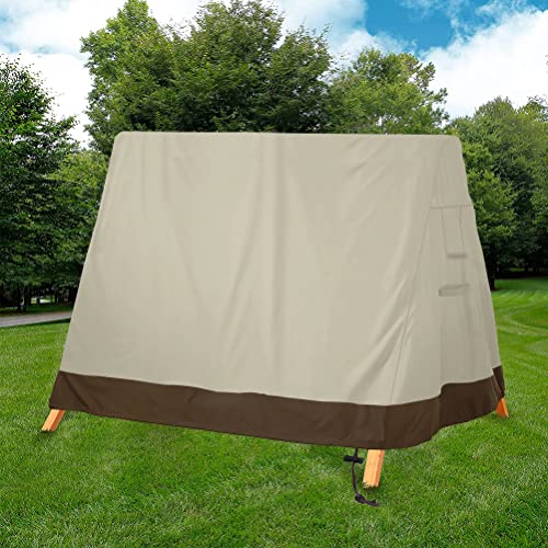 Xinjiuz Patio Swing Chair Cover A-Frame 72X67X55 Inches Uv Resistant Outdoor Swing Cover Waterproof Dust Proof Weather Protector Patio Furniture Coves For Garden Furniture (Beige & Coffee) #TOP4