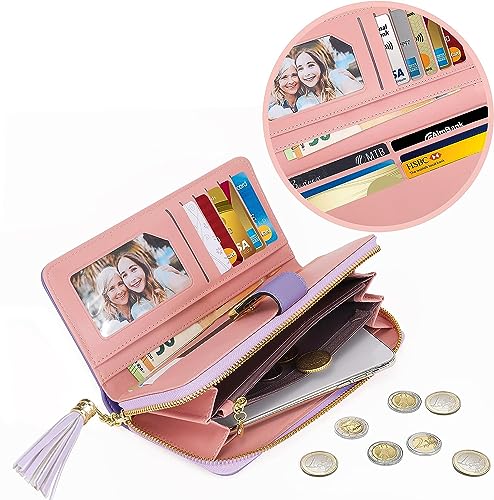 Image of Women's Wallets RFID Blocking Card Wallets for Women with Multiple Card Holder and Cellphone Compartment, Purple