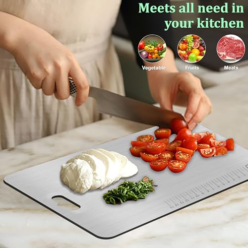 Image of Parage Stainless Steel Medium Chopping Board 31 x 21 CM | Non Porous Kitchen Cutting Board for Home Use for Meat Fish Vegetables Fruits Bread | Anti Bacterial Odor Resistant Rust Free Heavy Duty