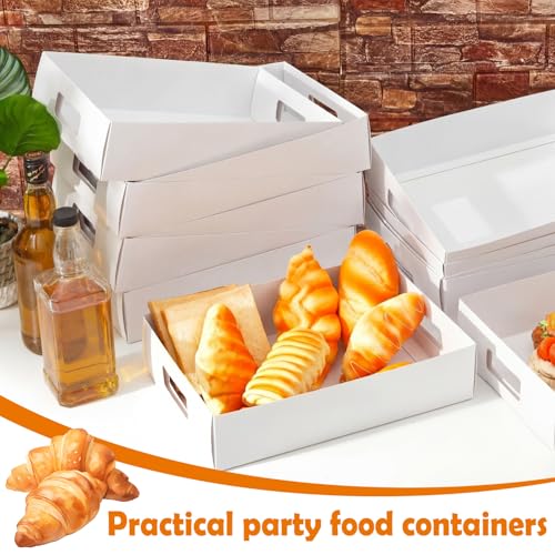 Image of LemonRoad 50 Pack Cardboard Disposable Food Trays, White, 13 inch X 9 inch X 3 inch