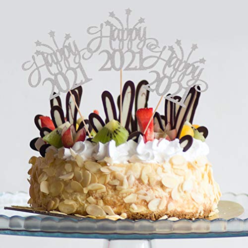 NUOBESTY Topos de cupcake Happy New Year 2021, palitos de sobremesa, decorações de bolo de mesa para