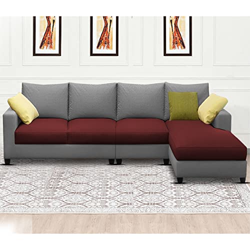Image of Jian RHS 6 Seater L Shape Sofa Set Living Room (Maroon Grey Fabric)