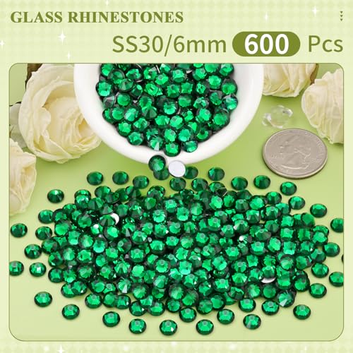 Image of 600PCS SS30 /6mm Crystal Glass Rhinestones for Bedazzling (Emerald Green) | Flatback Rhinestones for Crafting DIY Nail Art Makeup Decoration, Gems Diomand Charms for Tumbler Shoes Clothing Mug