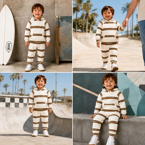 Image of Volcom Infant Toddler Baby Boys Joggers Set - 2 Piece Fleece Pullover Hoodie and Jogger Pants Activewear Set (Sizes: 12M-7)