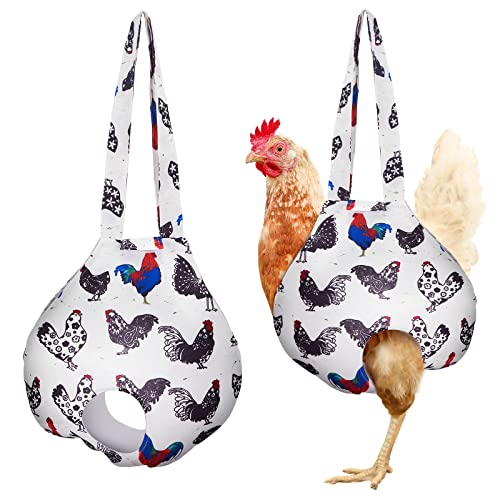 Paterr 2 Pack Chicken Holder Bag Chicken Carrier Sling Catching Hand Bag Hen Sling with Handle Farm Supplies for Hen Rooster Transport Traveling Hiking Driving(White 13.5 x 13.5 Inch)
