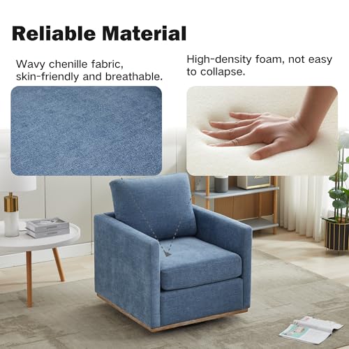 Sillón giratorio chenille azul moderno 31 pulg ancho miniatura 3