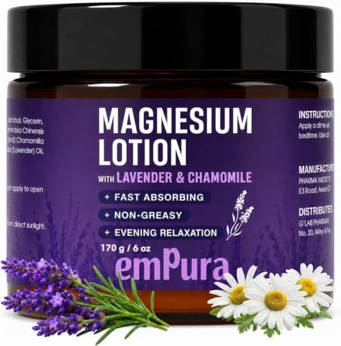 Image of EMPURA Lavender Magnesium Lotion, Relaxing Gifts for Women, 6 Oz | 50% More Lotion, Fast-Absorbing Nighttime Body Lotion with Lavender, Chamomile, Shea Butter & Jojoba Oil, Non-Greasy Feel