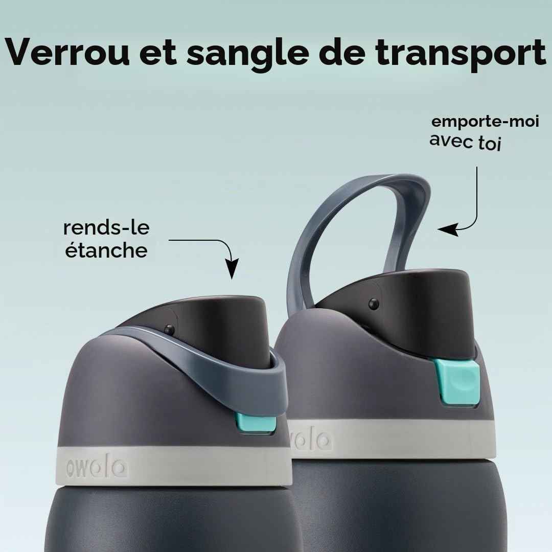Owala FreeSip gourde isotherme en inox avec paille et couvercle, 945 ml - sans BPA, garde frais pendant 24 heures pour le sport et les voyages, Foggy Tide