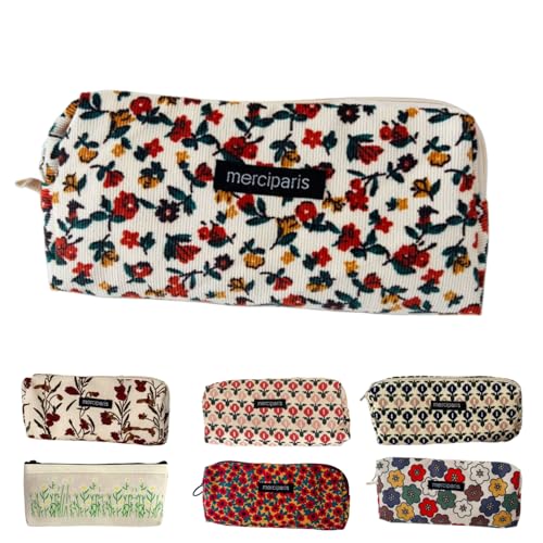Image of Flower Prints Pencil Pen Pouch Purse Bag Cosmetic Case Organizer Soft Cotton Canvas (F)