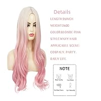 Vista 3 de Peluca larga ondulada de rubio a rosa para mujer, rizada, resistente al calor, sintética, para Halloween, cosplay, pelucas de pelo
