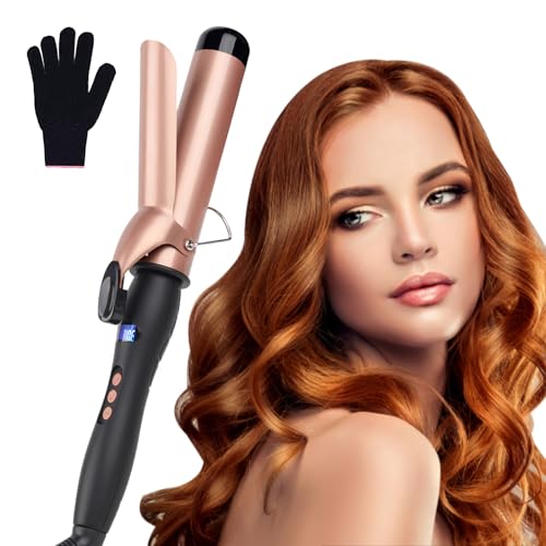 Bizcasa Rizador de Pelo,38mm rizador de cerámica turmalina de,Plancha Ondas al Agua LCD 140-230 ℃ Temperatura Ajustable Calentamiento rápido Plancha Ondas Guante Resistente al Calor (38MM)