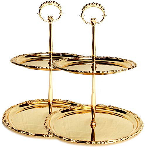 Maro Megastore (Pack of 2) M-10" S- 8.1" Two Tiered Iron Gold Serving