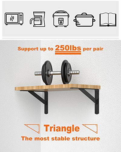 Luckin 12-Pack 11 Inch Heavy Duty Shelf Bracket, Wall Shelf Brackets Fit For 12 14 16 Inch Floating Shelves, 90 Degree Triangle, 250 Lbs Max Load, Mounting Hardware Included, Black #TOP2