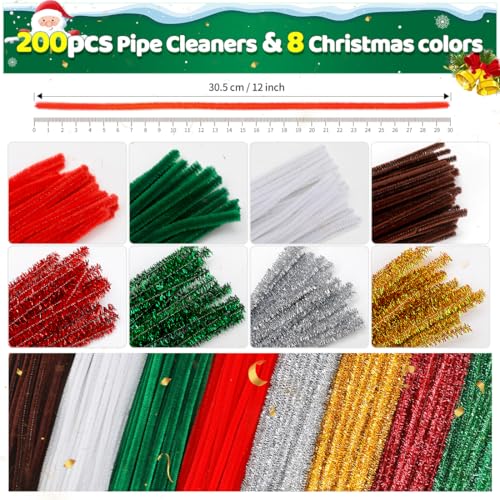 Image of IOOLEEM Christmas Pipe Cleaners, 200pcs in 8 Christmas Colors