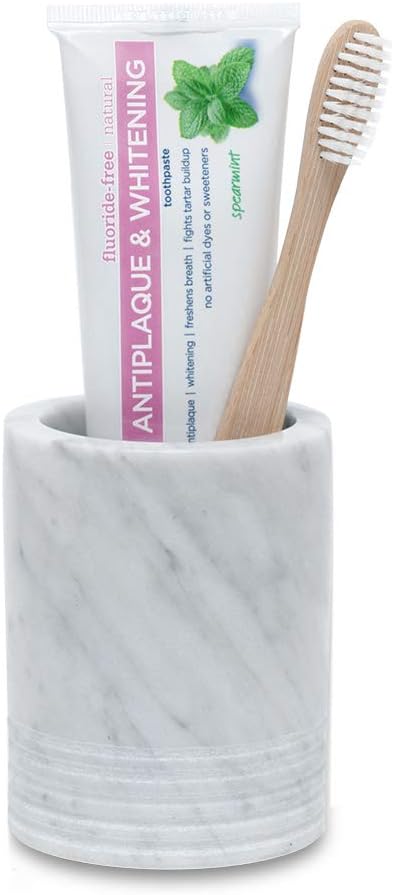 JIMEI Soporte de cepillo de dientes de mármol natural de la colección SPA del vaso del cepillo de dientes de maquillaje titular del