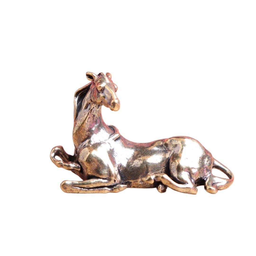 Huffa Lyinghorse Brass Horse Figurine Wealth Feng Shui Decor, Zodiac Animal Home Ornament For Living Room Tea Table