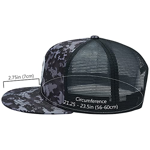 Image of BASSDASH Flat Brim Trucker Cap Adjustable Snapback Hat Mesh Back for Men Women