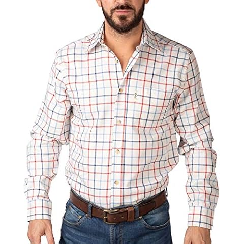 Rydale Ebberston Wide Check Casual Fit Long Sleeved Shirts 100% Brushed Cotton (White, L) Cover