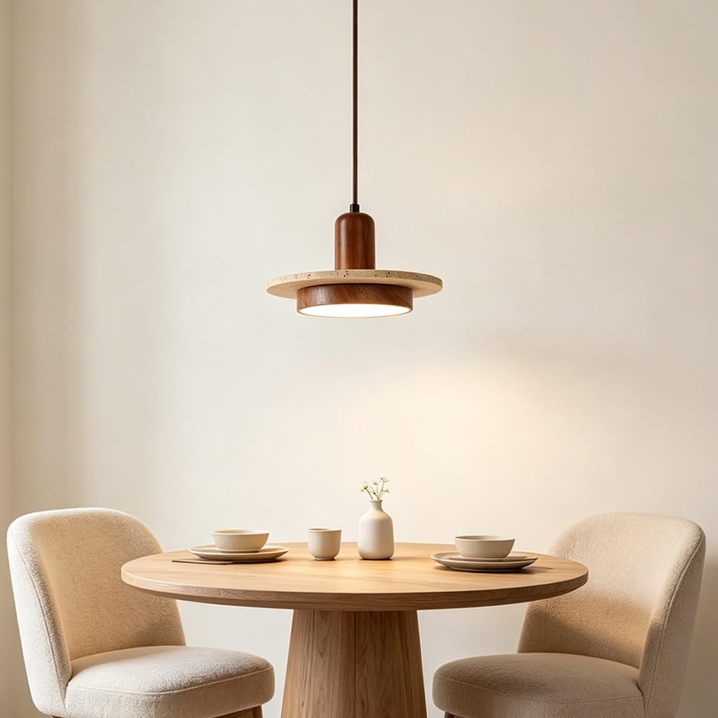 Lampada A Sospensione Wabi Sabi Travertino Giallo Naturale Legno Colore Noce Sospensione Regolabile In Altezza Apparecchio Sospeso Sala Da Pranzo Isola Cucina Camera(Walnut wood color-E1)