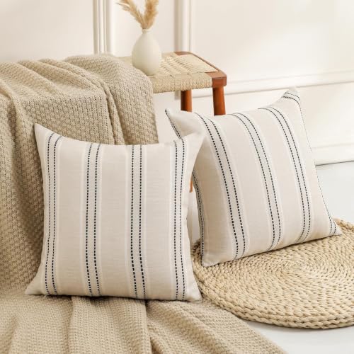 Image of Hckot Stripe Throw Pillow Covers 26x26 Large Square Navy Blue Pillow Cover
