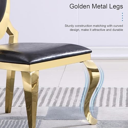 Acedécor Black Leather Dining Chairs, Classic King Louis Upholstered Chairs, Luxurious Polished Gold Oval Back And Legs(Set Of 10) #TOP3