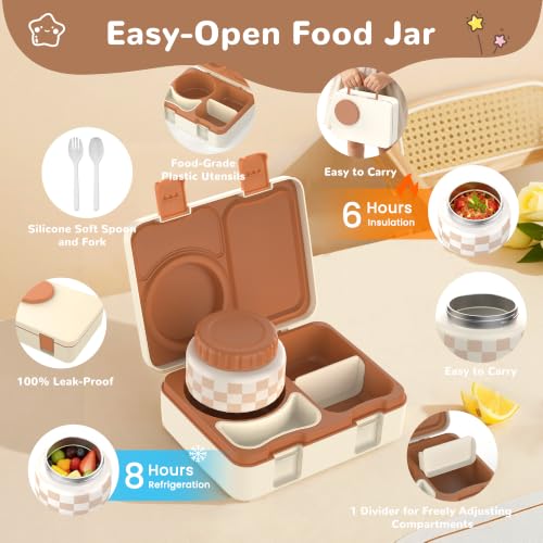 Image of Bento Box for Kids, Leakproof Kids Lunch Box with 8.5OZ Thermo Food Jar & Lunch Bag, 3-4 Compartments Toddler Insulated Lunch Box for Girls, BPA Free Lunch Containers for School Daycare