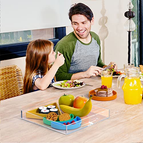 Niubee Acrylic Serving Tray 15X15 Inches -Spill Proof- Clear Decorative Tray Organiser For Ottoman Coffee Table Countertop With Handles #TOP5