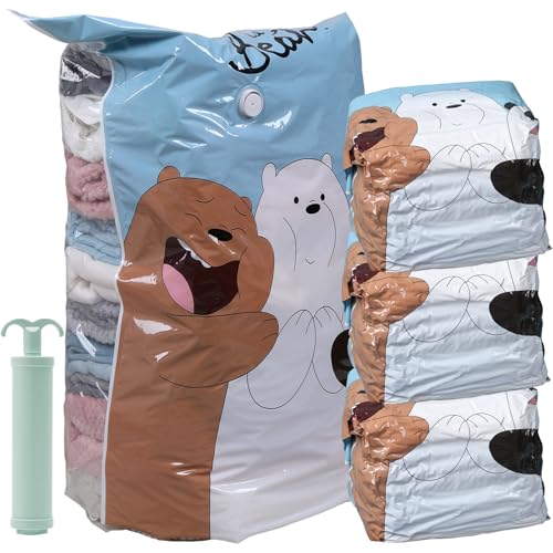 Ahigh Bolsas de Almacenamiento al vacío, paquete de 4 grandes (60 x 80 x 30 cm), bolsas de vacío para edredones, mantas, ropa de cama, bolsas de vacío que ahorran espacio para un 80% más de espacio