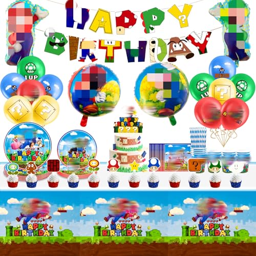 81PCS Super Birthday Decorations Super Themed Party Tableware Set Party Supplies Include Birthday Banner Paper Plates Table Cloth Balloons Cake Topper Napkins Party Supplies for 10-20 Guests