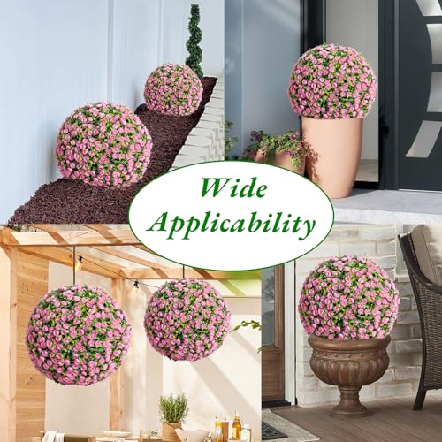 17.7" Artificial Topiary Flower Balls, Set of 2 Decorative Topiary Balls Hanging Grass Ball for Home Decor Indoor and Outdoor,Pink