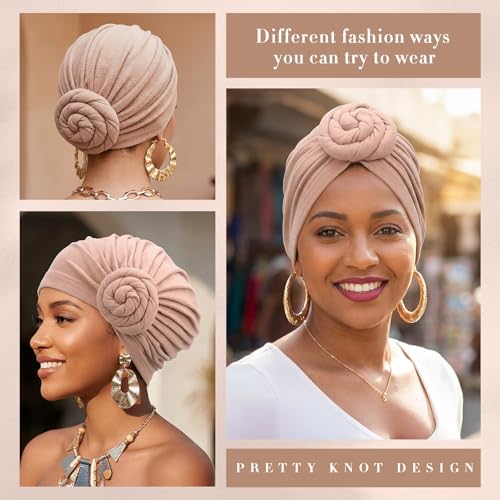 Image of SATINIOR 4 Pcs Head Wraps for Women | Soft Turban for Chemo and Hair Loss, Stretch Fabric For Most, Pre Knotted Design, African Style Head Band for Black Women