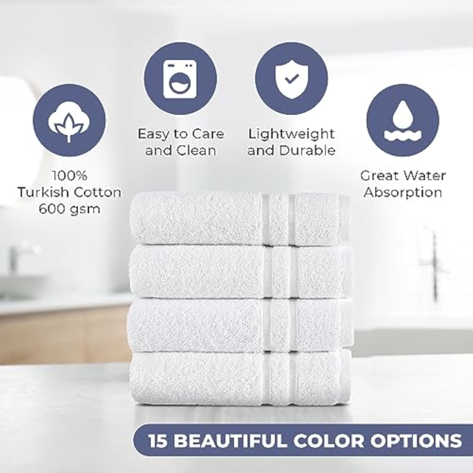 Organic Turkish Cotton Hand Towels 6-Pack, White