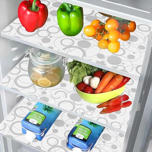 Image of Kuber Industries Circle Design 6 Piece PVC Refrigerator Drawer Mat Set - 48 cm x 33 cm , White