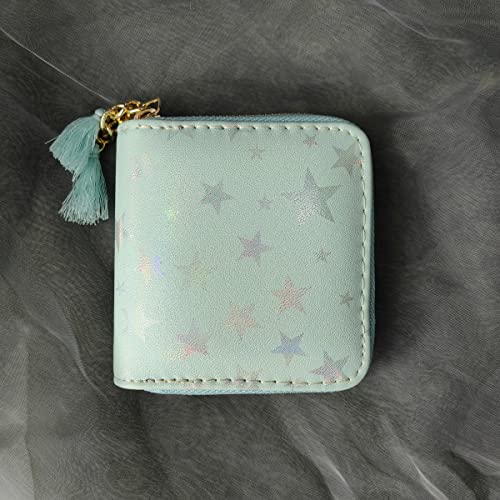 timlee Cute Changes Women Star Small Wallet Teen Girls Green Star Purse With Tassels (Blue Star 0105)2