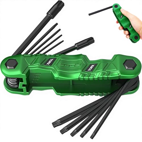 11-Piece Large Folding Torx Key Set (T9T55) Heavy Duty Folding Star Wrench Set Portable Compact Tool for Archery Bike Repair Furniture and Basic Home Maintenance(Green)