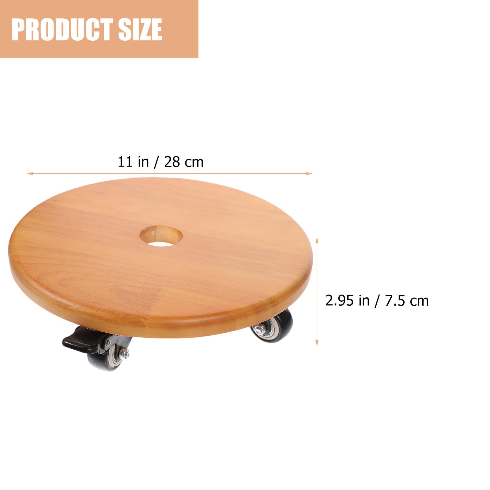Carrello per Piante con Ruote, Sottovaso Rotondo 28cm in Legno