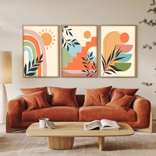 Image of BANGERZ Wall Art Painting Boho Artwork Living Room and Bedroom Frames Decor, Office and Framed Hotel Decoration Big Size Set of 3 (Artwork 1, 19x25 inch)