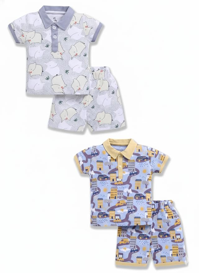 Image of Baby Girls 100% Cotton Printed Half Sleeve T-shirt & Short Summer Clothing Sets (Pack Of 2)