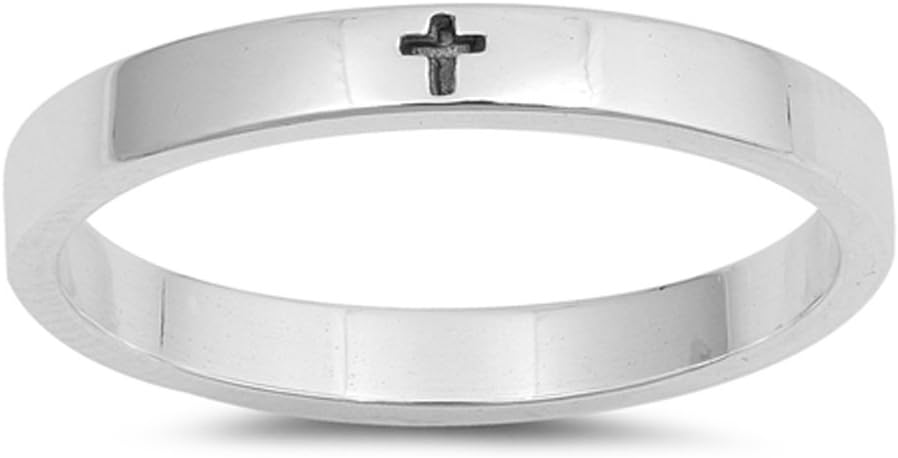 Simple Little Engraved Cross Stackable Ring .925 Sterling Silver Band Sizes 4-10