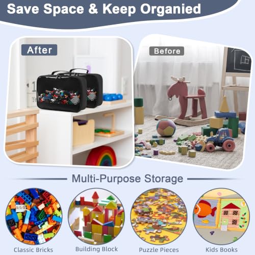 Image of 4 PCS Toy Storage Bags, Classic Bricks Building Set Storage Bag, Travel Case for Building Toys, Puzzles, Black