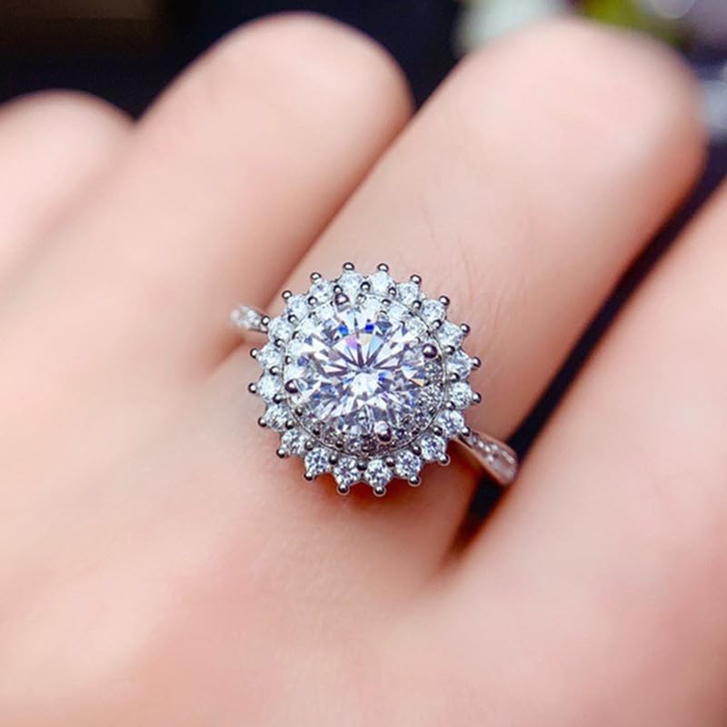 925 Sterling Silver Shiny Sunflower Ring Promise Rings for her Luck Turns Ring Sunflower Round Ring Cubic Zirconia Rings CZ Diamond Multi Row Ring Eternity Engagement Wedding Band Ring for Women（9）